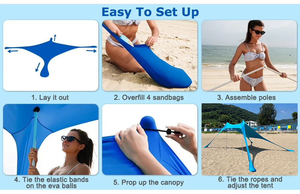 Portable Beach Tent Sun Shelter – UPF50+ Windproof Family Canopy