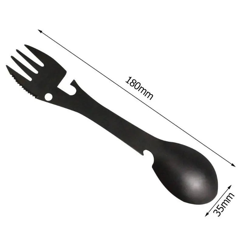 5-in-1 Camping Survival Tool – Fork, Knife, Spoon, Opener EDC Kit