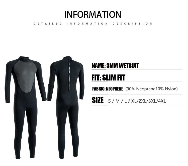 3MM Men’s Full Neoprene Wetsuit for Water Sports