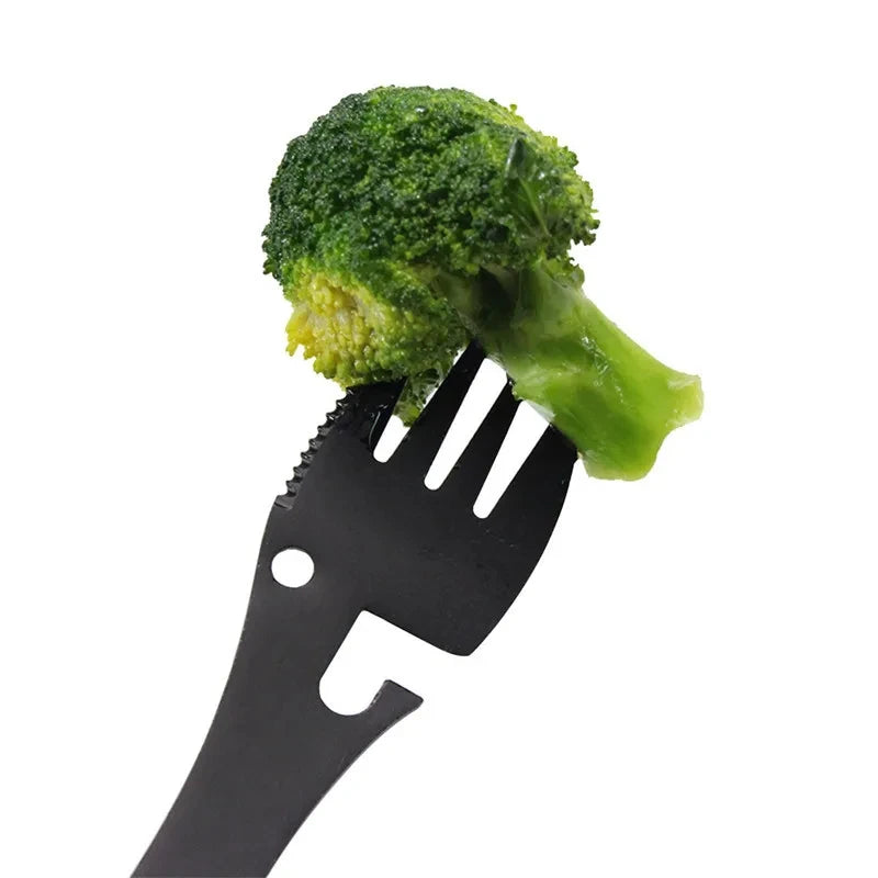 5-in-1 Camping Survival Tool – Fork, Knife, Spoon, Opener EDC Kit