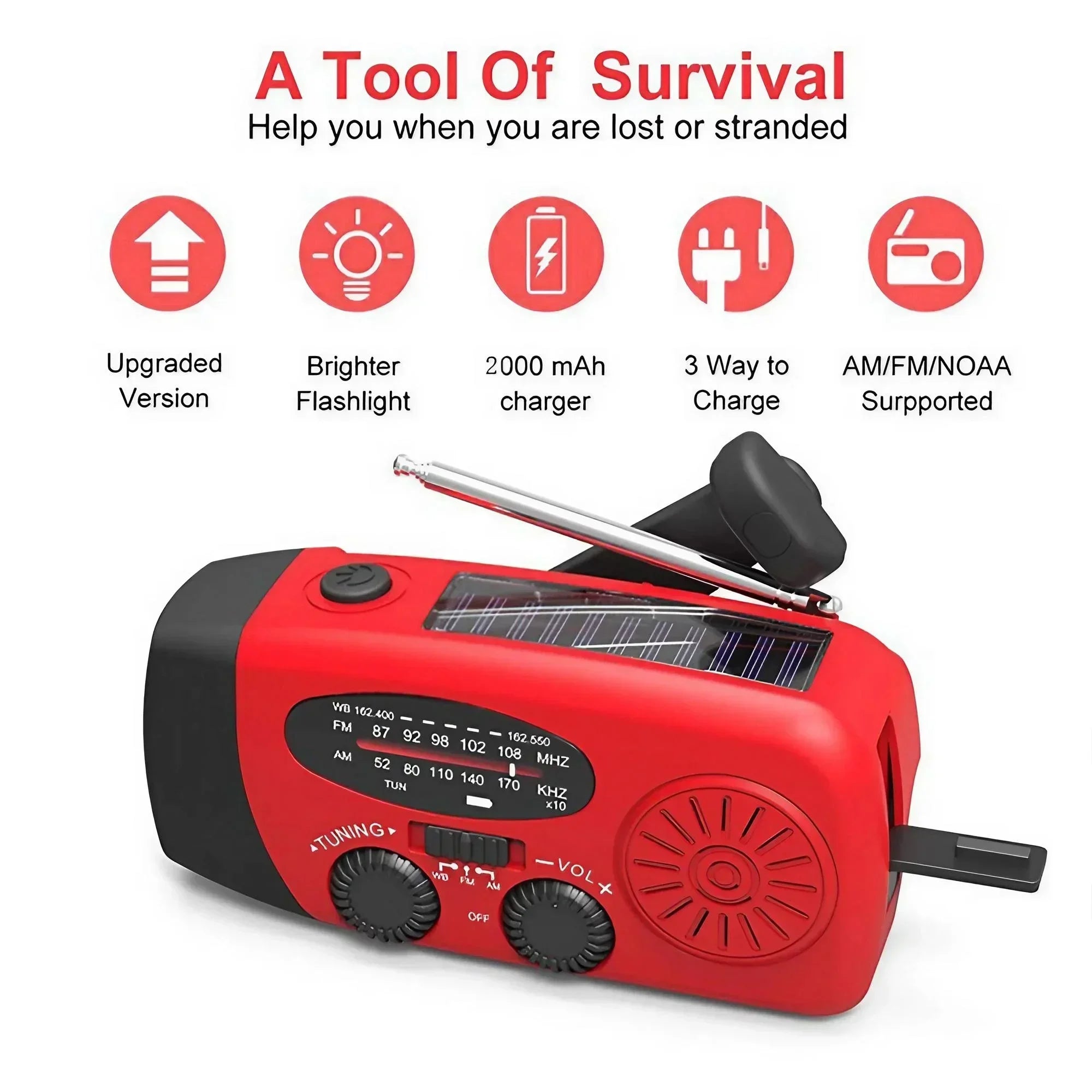 STONEGO 2000mAh Emergency Radio – Solar & Hand Crank AM/FM