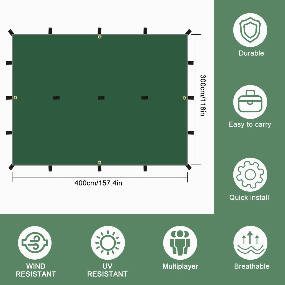 Waterproof Camping Tarp with 19 Hang Points
