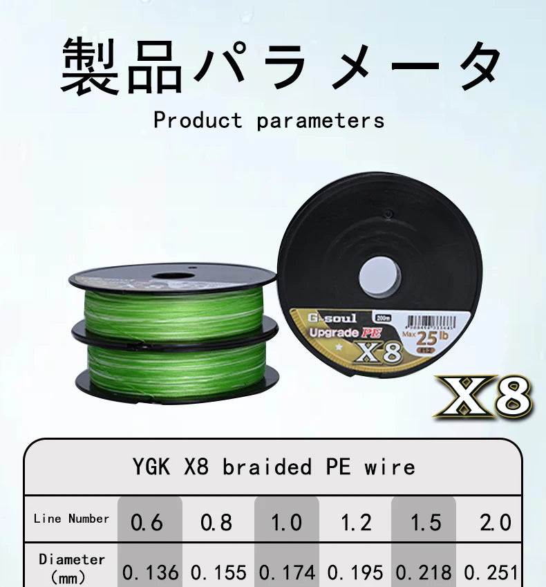YGK G-SOUL X8 PE Braided Fishing Line – 8-Strand, 150/200M (14-60LB)
