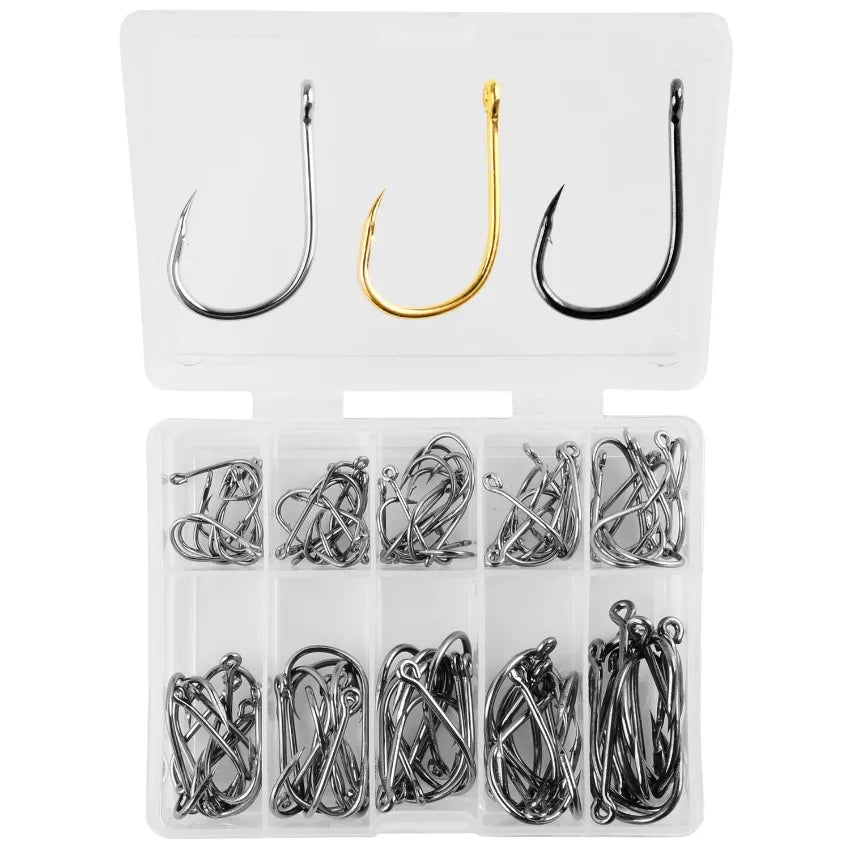 Aorace 100Pcs Barbed Carbon Steel Fishing Hooks