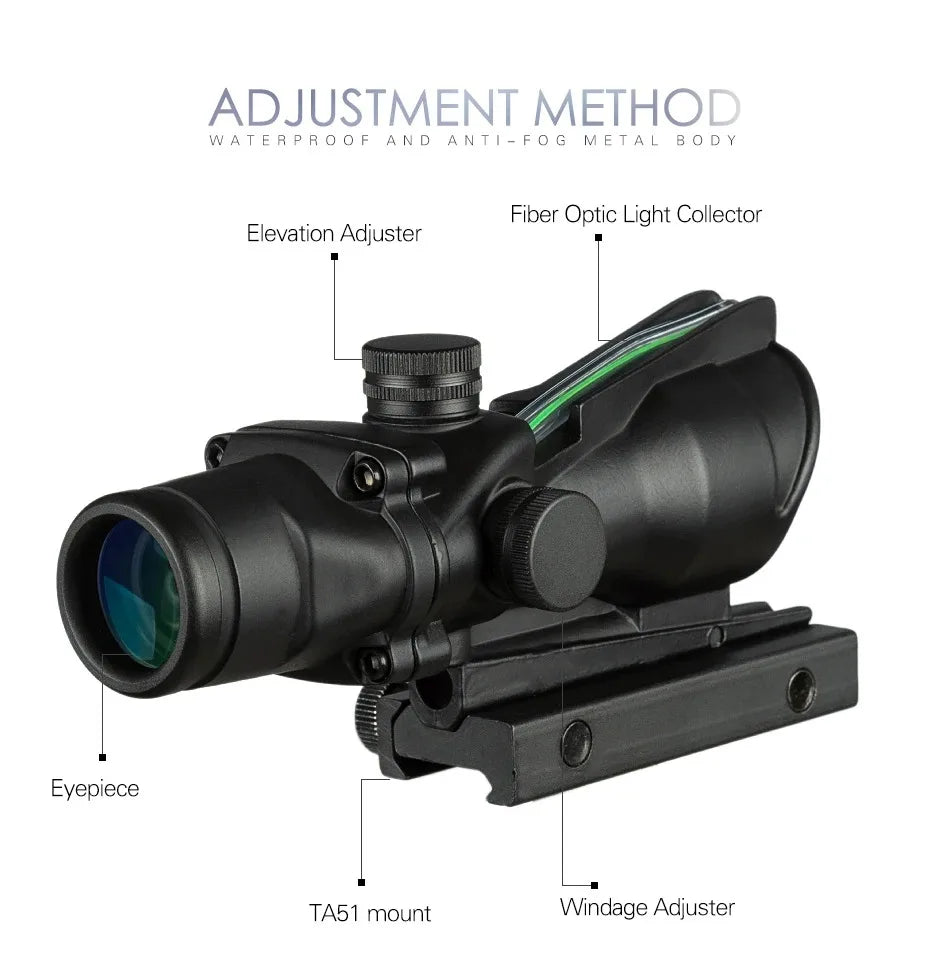 4x32 Tactical Riflescope – Green/Red Fiber Optic Reticle Sight