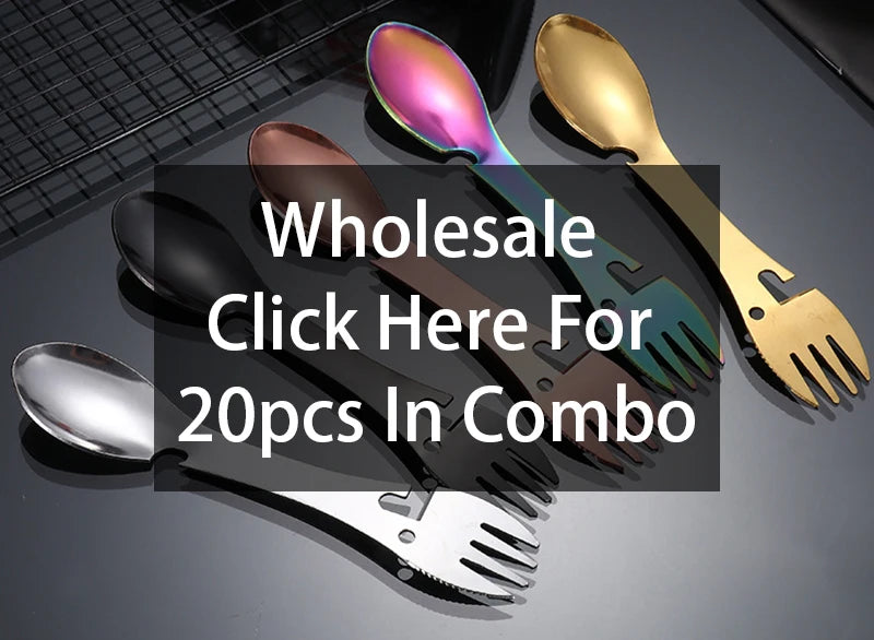 5-in-1 Camping Survival Tool – Fork, Knife, Spoon, Opener EDC Kit