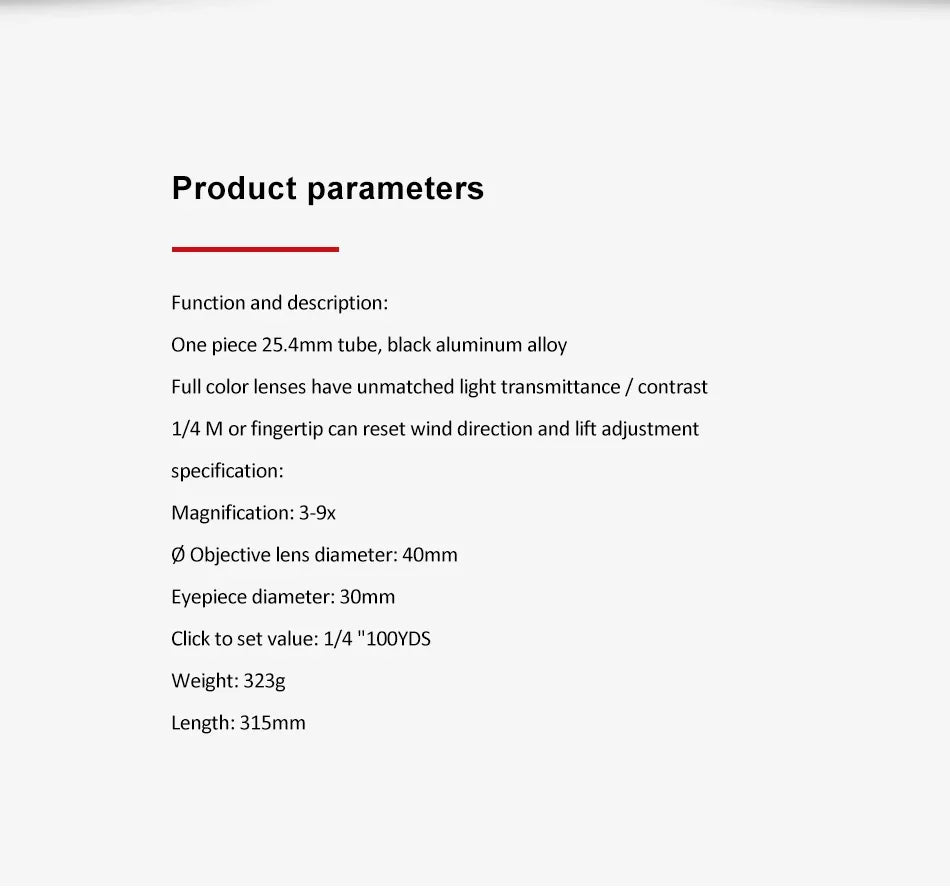 3-9X40 Hunting Rifle Scope with Mil-Dot Reticle