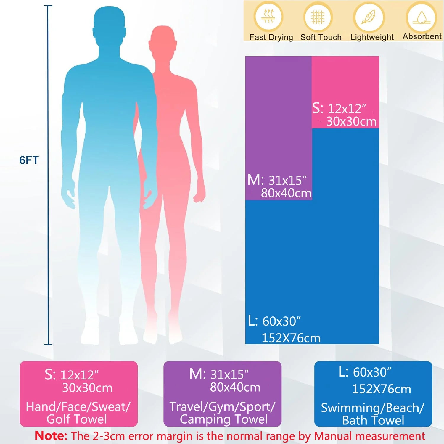 Quick-Dry Microfiber Towel – 40x80cm Lightweight Travel & Sports Towel