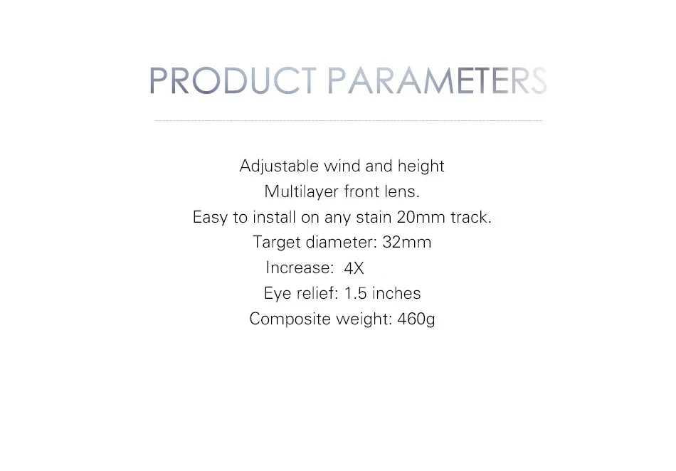 4x32 Tactical Riflescope – Green/Red Fiber Optic Reticle Sight