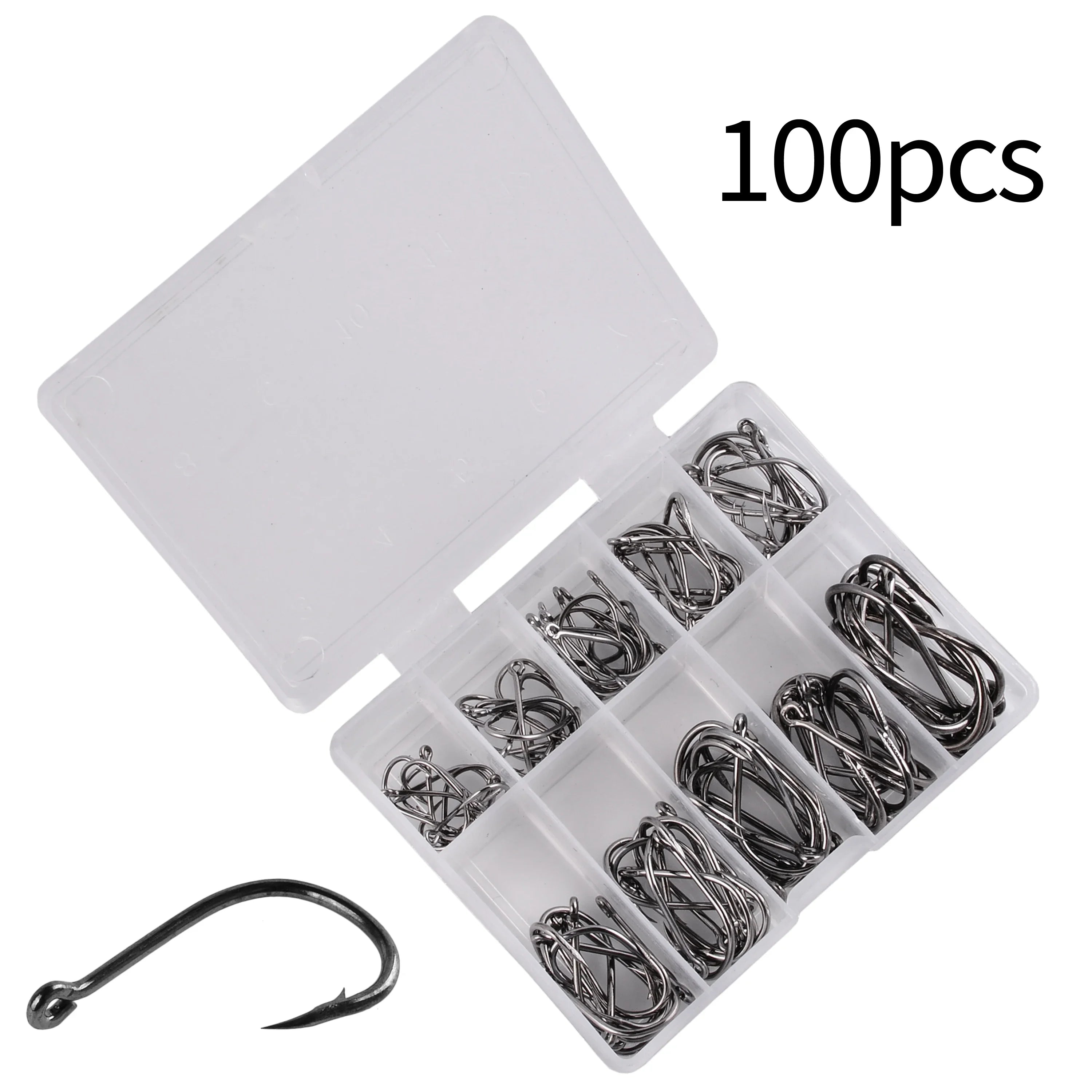 Aorace 100Pcs Barbed Carbon Steel Fishing Hooks