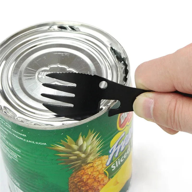 5-in-1 Camping Survival Tool – Fork, Knife, Spoon, Opener EDC Kit
