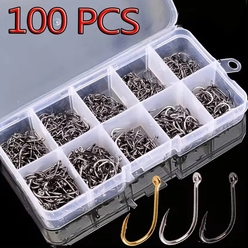 Aorace 100Pcs Barbed Carbon Steel Fishing Hooks