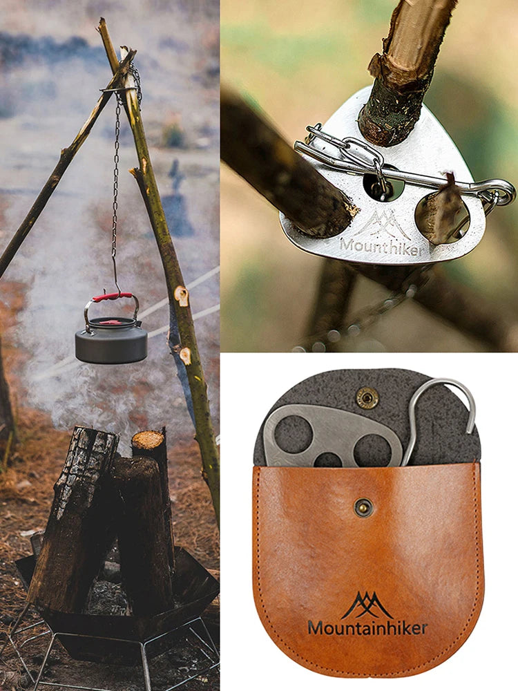 Camping Chain Hanger with Leather Bag – Adjustable Tripod Mount