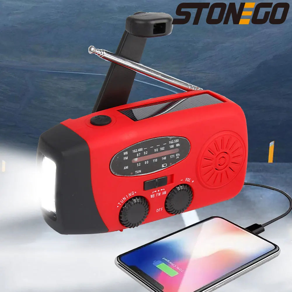 STONEGO 2000mAh Emergency Radio – Solar & Hand Crank AM/FM