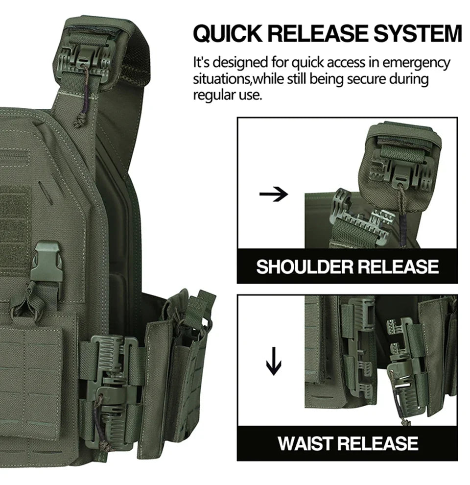 Ranger Green Tactical Plate Carrier Vest – MOLLE & Quick-Release