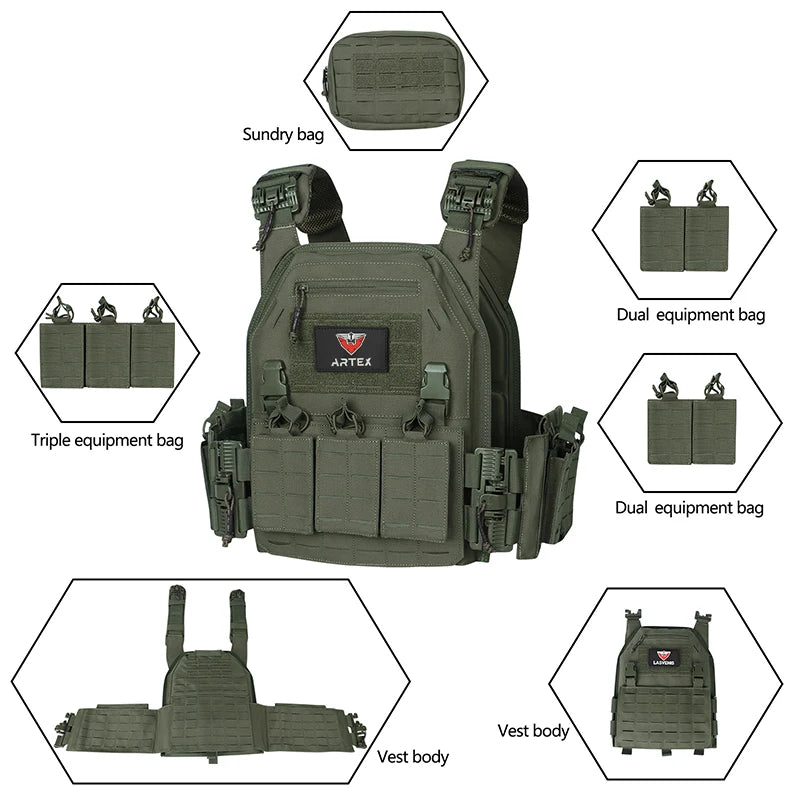 Ranger Green Tactical Plate Carrier Vest – MOLLE & Quick-Release