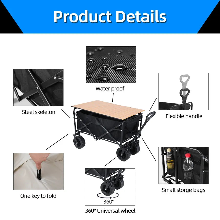 Collapsible Folding Utility Wagon – Heavy-Duty Outdoor Cart