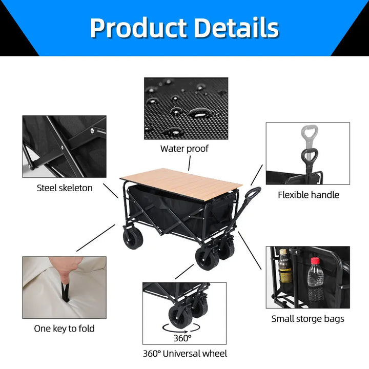 Collapsible Folding Utility Wagon – Heavy-Duty Outdoor Cart